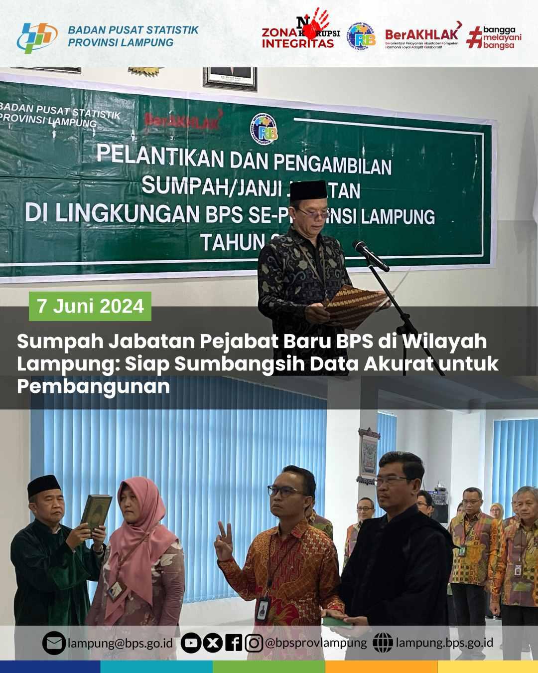 Sumpah Jabatan Pejabat Baru BPS di Wilayah Lampung: Siap Sumbangsih Data Akurat untuk Pembangunan